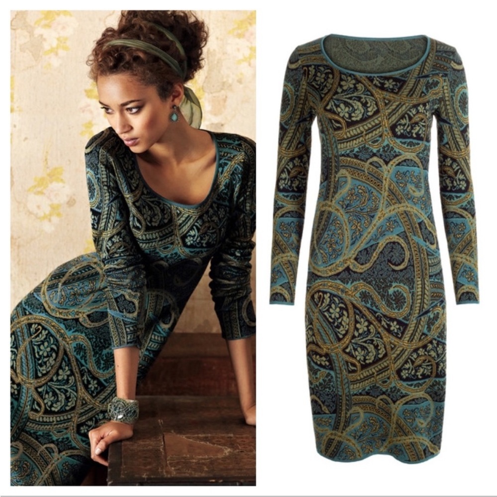 Peruvian Connection Kashmiri Paisley Pima Cotton Knit Sweater Dress Sz L